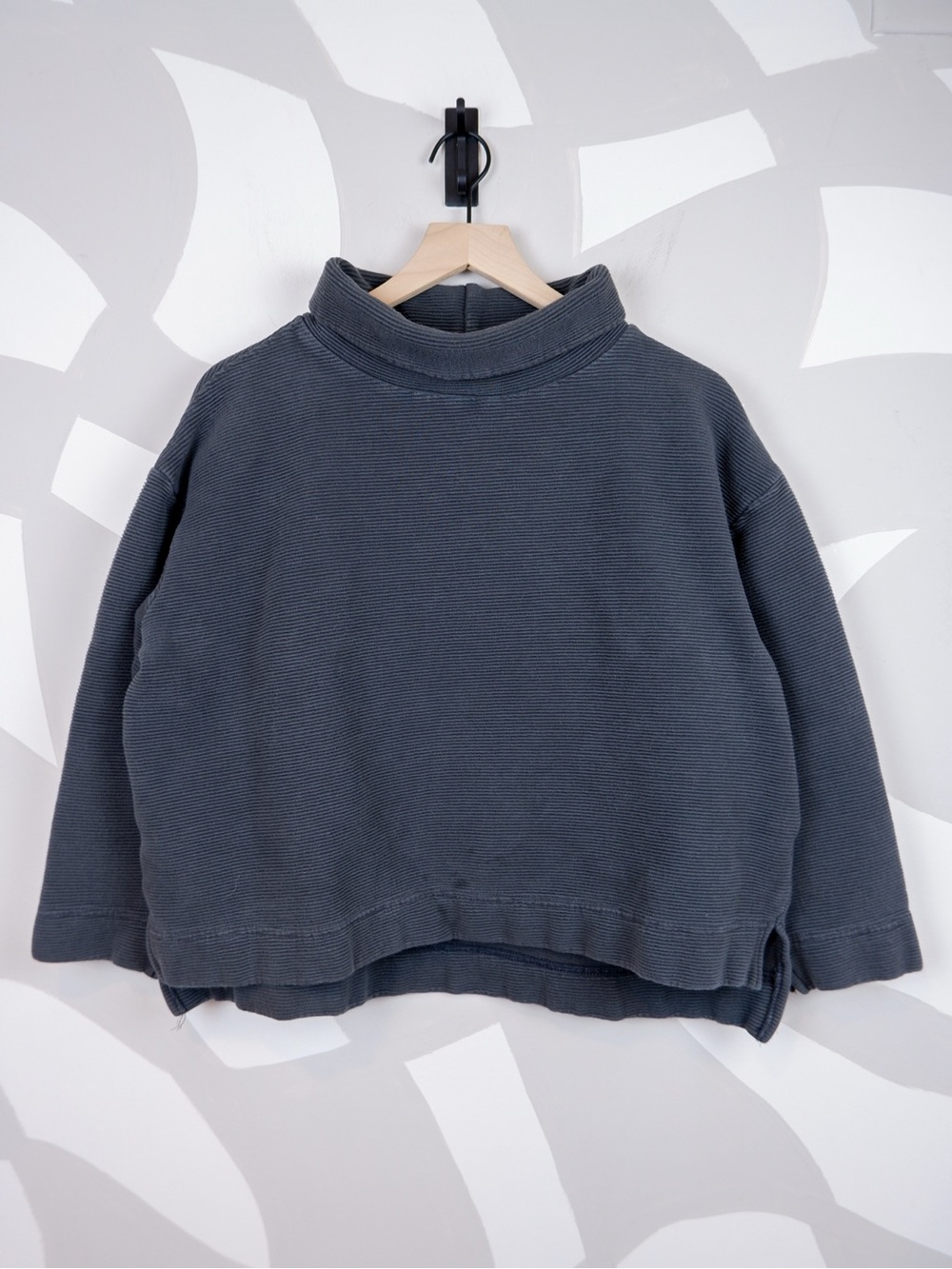 Na Nin Mia Rippled Cotton Pullover Relaxed Mock Neck Sweatshirt | O/S